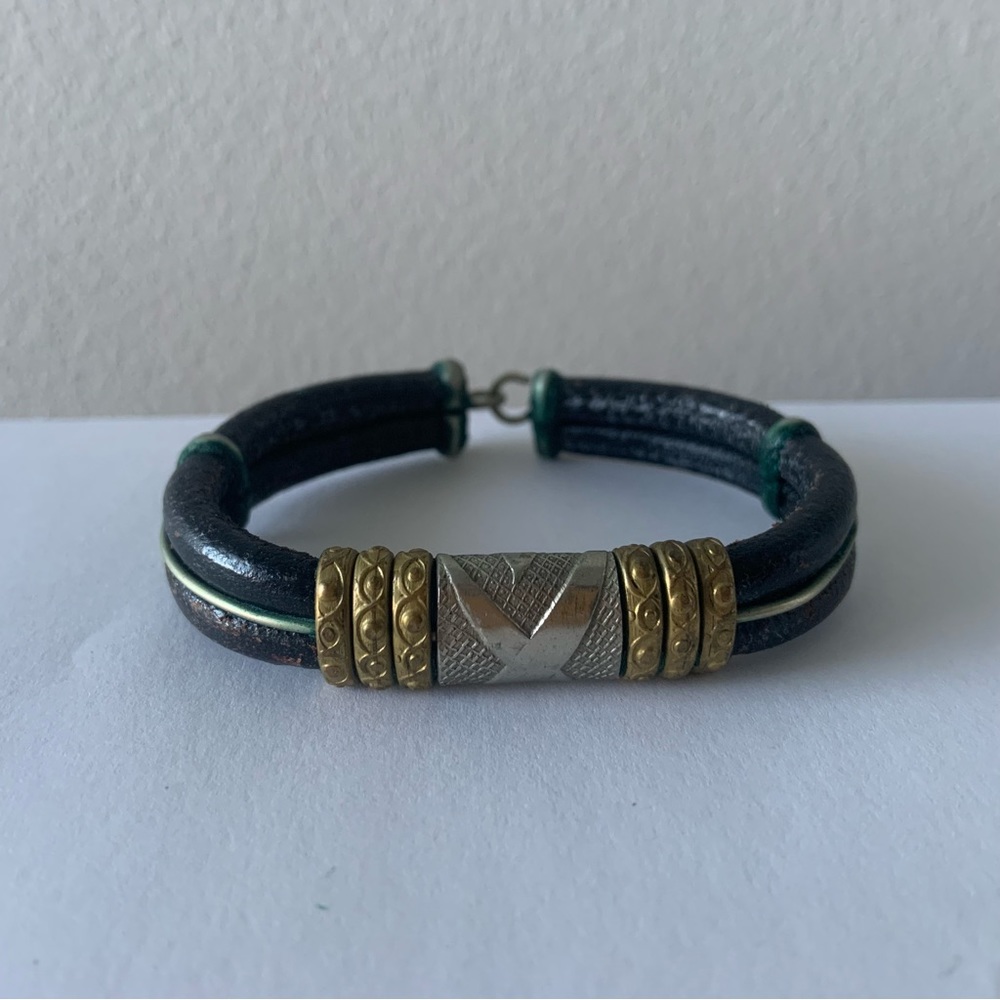Exotic Cuff Bangle Gold, Silver Leather Bracelet